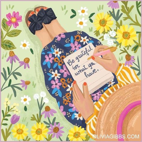 The list of New Year‘s resolutions has turned into one of the most popular traditions wor Inspirational Pictures Art, Happy Words Inspiration, Grateful Illustration, Grateful Pictures, Olivia Gibbs, Happiness Illustration, Happiness Painting, Pretty Books, Happy Illustration