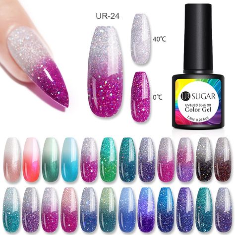 UR SUGAR Thermal Gel Nail Polish Soak Off UV Gel Polish Temperature Color changing Gel Glitter Varnish Nail Art|Nail Gel| - AliExpress Nail Art Matte, Color Changing Gel Polish, Thermal Nails, Color Change Nail Polish, Color Changing Nails, Uv Gel Nail Polish, Shiny Nails, Professional Nail Art, Uv Gel Nails