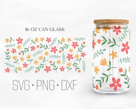 Spring Can Glass Wrap Svg, Flower Libbey Glass svg, floral svg, 16oz Libbey Wrap Svg, Svg, #svg #svgquotes #svgideas #svgfiles #freesvg #svgdesigns Floral Svg Designs, Spring Glass Cups, Libbey Glasses Ideas, Cricut Cups Ideas, Can Glass Cup Design, Cricut Glass Cups, Can Glass Design, Can Glass Wrap Svg, Libbey Glass Svg