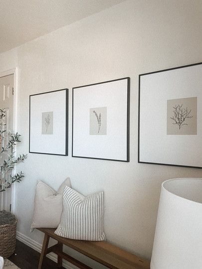 Similar gallery wall frames and exact art linked up here! Guest room, gallery wall, matted frames, pottery barn, large picture frames, black frames, botanical art, art downloads, floral art, neutral art, wooden bench, guest room, wall decor #LTKhome #LTKunder50 #LTKunder100 Pottery Barn Picture Frames, Picture Frames Black, Guest Room Wall Decor, Matted Frames, Barnwood Wall Art, Pottery Barn Living Room, Room Gallery Wall, Barn Wall Art, Wood Gallery Frames