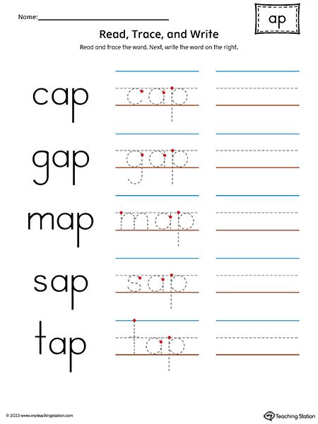 **FREE**AP Word Family - Read, Trace, and Spell CVC Words Printable PDF. Build motor skills and reinforce CVC word recognition using the AP Word Family - Read, Trace, and Spell Printable PDF. Tracing Cvc Words Worksheets, Ap Words, Ap Word Family, Word Family Reading, Spelling Cvc Words, Alphabet Letter Worksheets, Cvc Words Worksheets, Workbook Design, Cvc Word