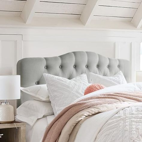 Gray Tufted Headboard Bedroom, Gray Headboard Bedroom, Gray Tufted Headboard, Tufted Headboard Bedroom, Grey Headboard Bedroom, Luxury Upholstery, Gray Headboard, Austin House, Grey Headboard