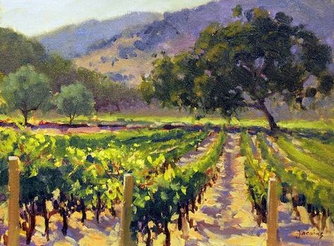 Paintings Of Vineyards, Vineyard Paintings Landscapes, Vineyard Art, Wine Painting, Italy Landscape, California Landscape, Landscape Art Painting, Italy Art, Popular Sports