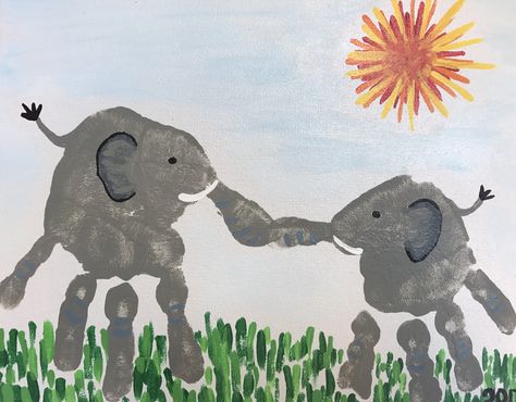 Handprint Art #elephants Hand Print Art, Family Hand Prints, Footprint Crafts, Footprint Art, Handprint Crafts, Vacation Bible School, Handprint Art, Elephant Art, Jungle Theme