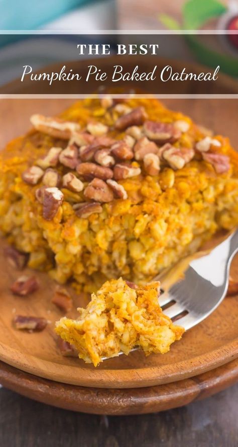 Pumpkin Pie Baked Oatmeal, Spice Oatmeal, Oatmeal Pumpkin, Baked Pumpkin Oatmeal, Train Pumpkin, Pumpkin Pie Oatmeal, Healthier Sweets, Pumpkin Breakfast, Breakfast Oatmeal