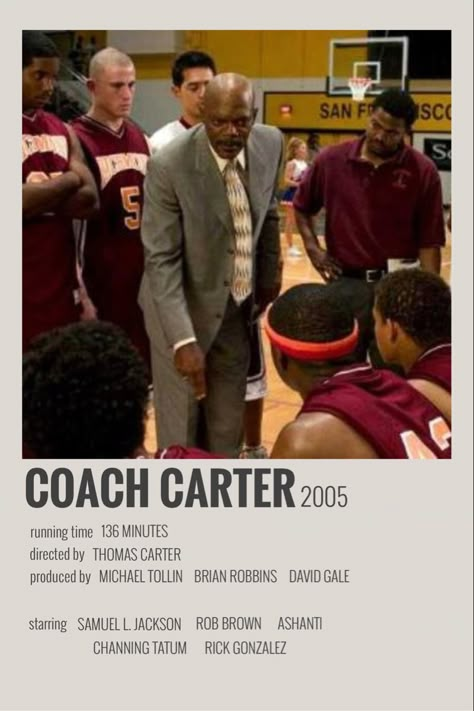 Coach Carter Poster, Coach Carter Movie Poster, Coach Carter Wallpaper, Sports Movie Poster, Black Love Movies, Basketball Movies, Black Movies, Polaroid Movie Poster, Movie Character Posters