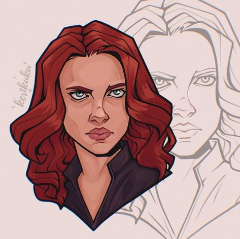 Art by @kuku_karina on Insta Natasha Romanoff Drawing, Marvel Comic Art Style, Black Widow Tattoo Marvel, Natasha Romanoff Fanart, Black Widow Fanart, Black Widow Drawing, Black Widow Wallpaper, Pinterest Collage, Marvel Fanart