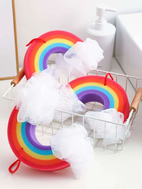 1pc Rainbow Design Bath Loofah | SHEIN USA Bath Loofah, Rainbow Cartoon, Shower Puff, Rainbow Ice Cream, Bath Ball, Shower Sponge, Body Scrubber, Flower Bath, Bath Brushes