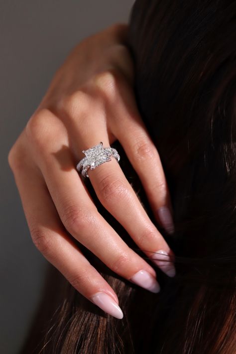 A showstopper from every angle. #engagementring #labdiamonds #jeandousset Jean Dousset, Princess Cut Moissanite, Trending Engagement Rings, Navi Mumbai, Love Sparkle, Moissanite Engagement, Moissanite Engagement Ring, Princess Cut, Engagement Ring