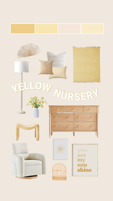 Nursery Ideas Yellow Walls, Nursery With Yellow Accents, Yellow Sun Nursery, Baby Girl Nursery Yellow And Pink, Yellow Nursery Color Palette, Light Yellow Nursery Walls, Yellow Nursery Aesthetic, White And Yellow Nursery, Ray Of Sunshine Nursery