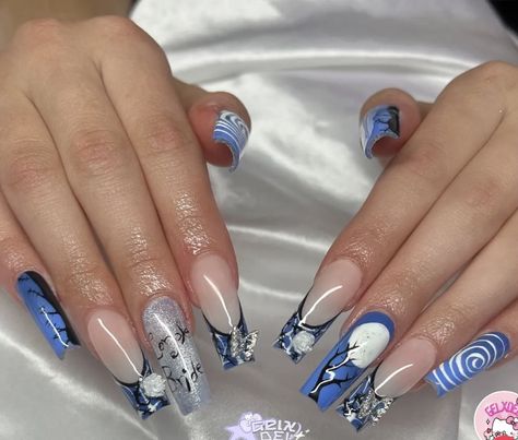 Corpse Bride Nails Acrylic Simple, Corpse Bride Sweet 16, Corpse Bride Nail Ideas, Emily Corpse Bride Nails, Halloween Nails Corpse Bride, Corps Bride Nails, Corpse Bride Inspired Nails, Corpse Bride Nail Designs, Tim Burton Nails Acrylic