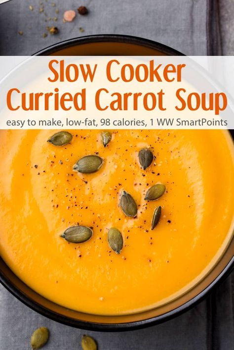 Apple Carrot Soup, Carrot Soup Easy, Curried Carrot Soup, Easy Vegan Soup, Slow Cooker Curry, Carrot Soup Recipes, Vegan Soup Recipes, Carrot Soup, Vegan Soups