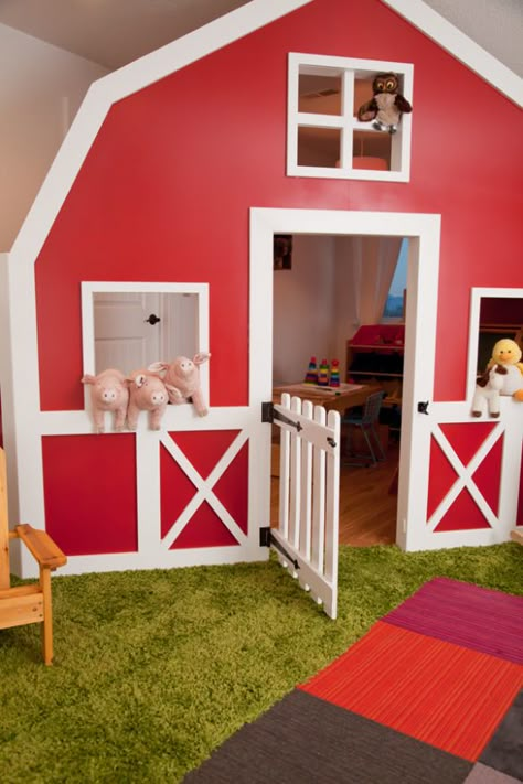 Barn playroom Farm Playroom Ideas, Farm Theme Playroom, Barnyard Playroom, Farm Bedroom Ideas For Boys, Farm Playroom, Barnyard Bedroom, Hyperactive Toddler, Barn Playhouse, Barn Bed