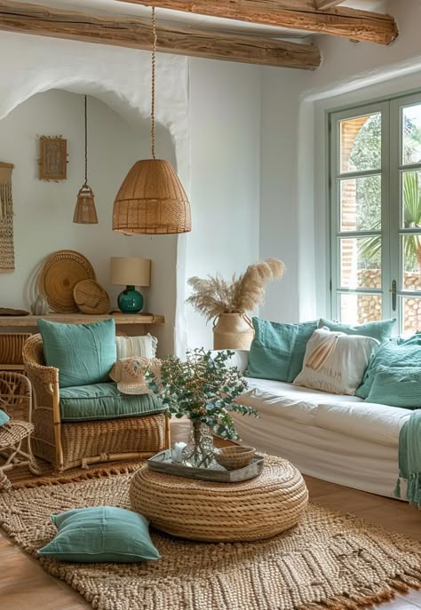 Beachy Living Room Ideas, Boho Coastal Living Rooms, Beachy Living Room, Boho Style Living, Boho Beach House, Coastal Style Decorating, Neutral Bedroom Decor, Minimalist Living Room Design, Coastal Living Rooms