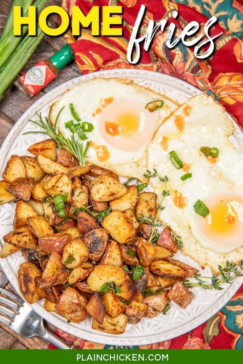 Chicken Recipes Veggies, Home Fries Recipe, Frozen Fruit Salads, Cream Cheese Breakfast, Potato Cubes, Red Potato, Shredded Potatoes, Bacon Egg And Cheese, Home Fries