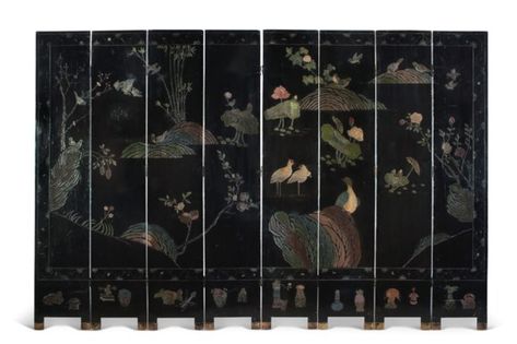 A CHINESE BLACK AND POLYCHROME LACQUER SCREEN | 20TH CENTURY | Christie's Victorian Room Divider, Black Kitchen Furniture, Wood Screens, Modern Minimalist Home, Folding Room Dividers, Small Space Living Room, Mobile Design, Room Layout, Small Space Living