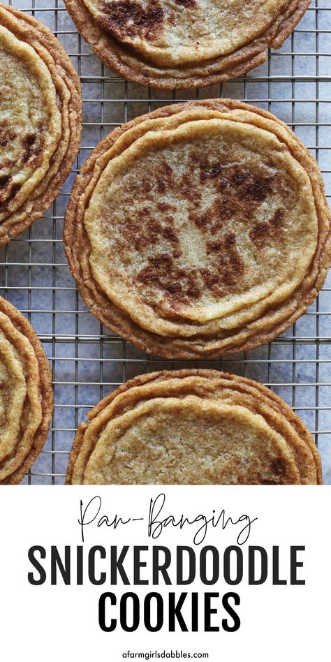 This Pan-Banging Snickerdoodle Cookies recipe is a fun twist on a classic. The GIANT snickerdoodles have soft, chewy centers and crispy, rippled edges. Absolutely delightful! Recipe from 100 Cookies book by Sarah Kieffer. #snickerdoodle #snickerdoodles #panbanging #bangonapan #cookies Cookies Snickerdoodle, Snickerdoodle Cookies Recipe, Sarah Kieffer, Snickerdoodle Cookies Easy, Giant Cookies, Classic Cookies Recipes, Snickerdoodle Recipe, Cookies Gluten Free, Snickerdoodle Cookies