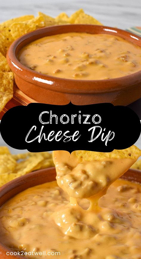 Mexican Cheese Dip With Chorizo, Chorizo Sauce Recipes, Cheese Chorizo Dip, Cheesy Chorizo Dip, Hot Mexican Cheese Dip, Chorizo Snacks Appetizers, Cheese And Chorizo Dip, Mexican Chorizo Dip, Velveeta Chorizo Cheese Dip