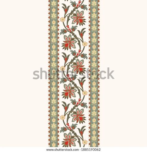 Seamless Hand Block Print Border Design Stock Illustration 1885193062 | Shutterstock Digital Borders Design Hd, Digital Lace Border, Flower Lace Border, Block Print Border, Lace Border Design, Paisley Print Design, Botanical Flowers Print, Sari Design, Design Pattern Art