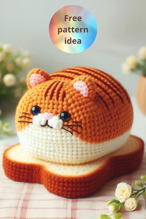 Crochet this adorable cat loaf amigurumi sitting on a bread slice! Perfect for quirky decor or gifts. Beginner-friendly with easy-to-follow instructions. Loaf Cat, Cat Loaf, Quirky Decor, Crochet Cat, Crochet Animals, Yarn Crafts, Cute Crochet, Amigurumi Pattern, Crochet Amigurumi