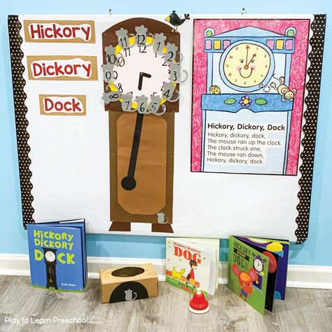 Classroom Clock, Dramatic Play Printables, Interactive Bulletin Boards, Interactive Bulletin Board, When School Starts, Preschool Bulletin, Rhyming Activities, Bulletin Board Ideas, Learning Objectives