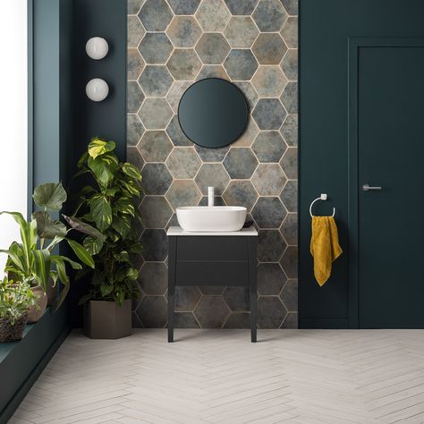 Transforming your space with tiles Ensuit Bathroom, Green Hexagon Tile, Hexagon Tile Bathroom, Small Ensuite, Bathroom Colour, Victorian Floor Tiles, Victorian Floor, Bathroom Ensuite, Hexagon Tile