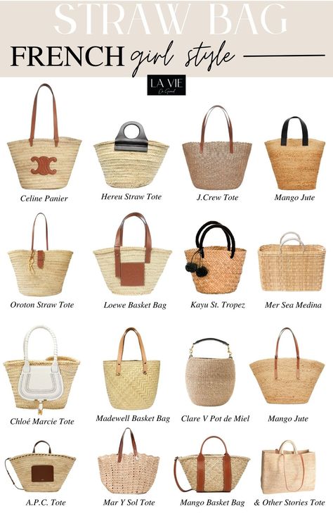 Straw Bag Outfit, French Market Bag, Street Style Bags, Market Bags, French Girl Style, French Market, Straw Tote Bag, Wicker Bags, Straw Handbags