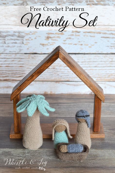 FREE Crochet Pattern: Nativity Set | Make a simple Holy Family set with these free patterns. Includes 3 figures, the manger and the palm tree. Crochet Nativity Set, Crochet Nativity, Christmas Crochet Patterns Free, Keychain Pattern, Christmas Nativity Set, Crochet Patterns Free, Confection Au Crochet, Crochet Christmas Decorations, Nativity Crafts