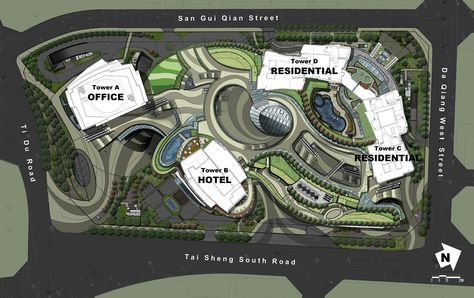 Gallery - Evergrande Huazhi Plaza / Aedas - 20 Site Development Plan, Site Plan Design, Architecture Concept Diagram, Mix Use Building, Site Plans, Landscape Concept, Landscape Design Plans, Architecture Concept Drawings, Landscape Plan