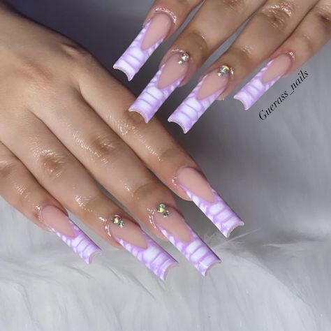 French tip
Crocodile print nails
Gel x 
Coffin nail Long Acrylic Nails Purple, Purple Croc Nails, Baby Purple Nails, Baby Pink French Tip, Purple Nails Acrylic, Crocodile Nails, Croc Nails, Nail Art Tattoo, Pink French Tip