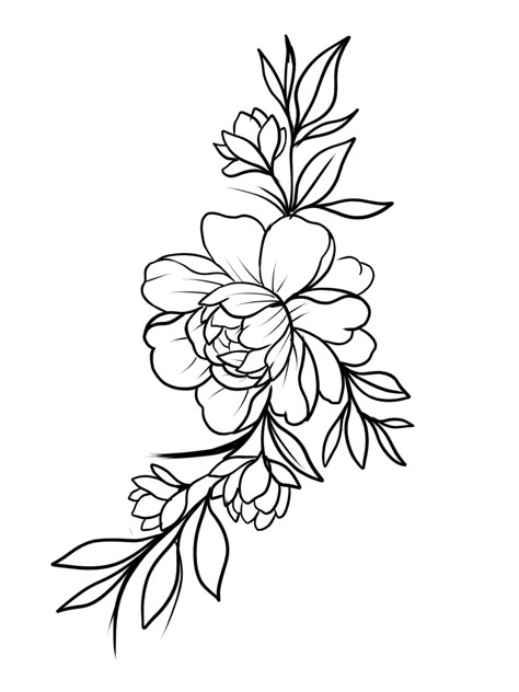 Black Outline Flower Tattoo, Flower Outline Tattoo, Tattoo Stencil Designs, Flower Tattoo Stencils, Rose Tattoo Stencil, Simple Flower Tattoo, Stencil Outline, Small Flower Tattoos, Tattoo Templates