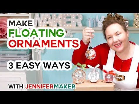 Floating Ornaments Diy Cricut, Jennifer Maker Cricut Tutorials, Jennifer Maker Cricut, Ornaments Cricut, Cricut Christmas Ornaments, Holiday Paper Crafts, Cricut Videos, Vinyl Ornaments, Floating Ornaments