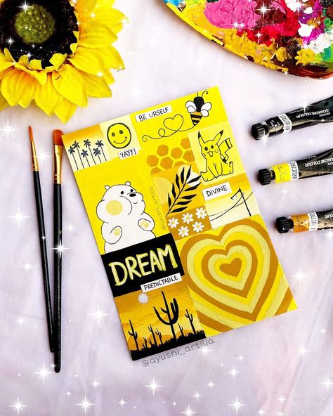 Yellow Aesthetic Moodboard, Diy Calligraphy, Sketchbook Cover, Mandala Art Lesson, Art Journal Therapy, Aesthetic Moodboard, Art Painting Gallery, Painting Art Lesson, Small Canvas Art