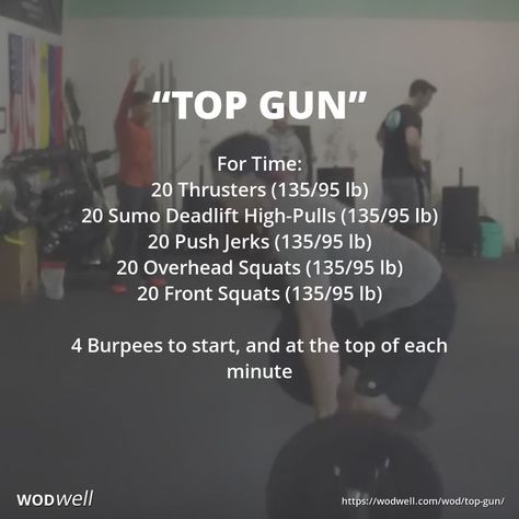 Do 4 burpees every minute, including at the start of the WOD, before continuing the barbell work. Athlete is allowed to move to the next barbell skill once an he/she has completed all 20 reps of the previous barbell movement. If the minute clock beeps during a repetition the athlete will complete their rep and then start their 4 burpees. Crossfit Barbell, Wods Crossfit, Crossfit Workouts Wod, Sumo Deadlift, Crossfit Workouts At Home, Kettlebell Cardio, Crossfit At Home, Home Fitness Equipment, Crossfit Wods