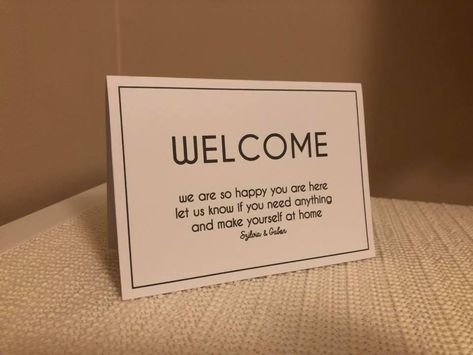 Welcome Hotel Ideas, Guest Welcome Baskets, Airbnb House Rules, Welcome Quotes, Airbnb Business, Cafe Menu Design, Welcome Baskets, Routine Cards, Airbnb House