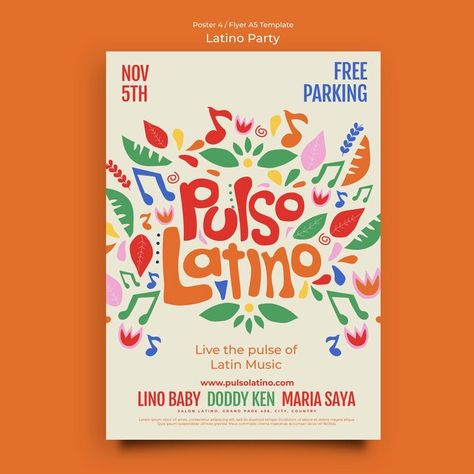 Free PSD | Latino party poster template Latino Party, Event Poster Design Inspiration, Latin Party, Prom Posters, Latino Art, Typo Poster, Event Poster Design, Poster Design Inspiration, Mood And Tone