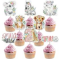 Two Wild Birthday Decorations, 2nd Birthday Party Cake, Wild Birthday Decorations, Jungle Animal Cake, Safari Birthday Decorations, First Birthday Decorations Girl, Animal Cake Toppers, Safari Cupcakes, Two Wild Birthday