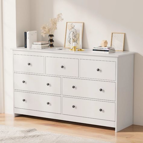 Winston Porter Marizela 7 - Drawer Dresser & Reviews - Wayfair Canada White Dresser 6 Drawer, Dresser 6 Drawer, White Dressers, 7 Drawer Dresser, White Dresser, Apartment Layout, Fashion Dresses Casual, Drawer Dresser, Dream Bedroom