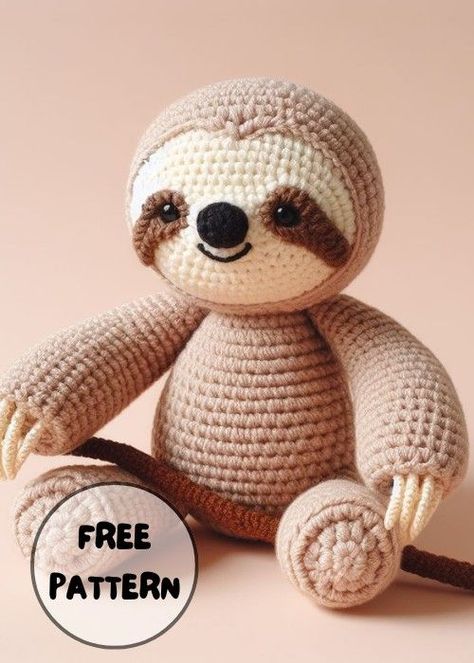 Crochet Sloth Amigurumi Crochet Sloth Amigurumi, Crochet Sloths Free Pattern, Knitted Sloth Free Pattern, Sloth Amigurumi Pattern, Sloth Pattern Crochet, Sloth Free Crochet Pattern, Amigurumi Sloth Free Pattern, Amigurumi Crochet Animals, Sloth Amigurumi Pattern Free