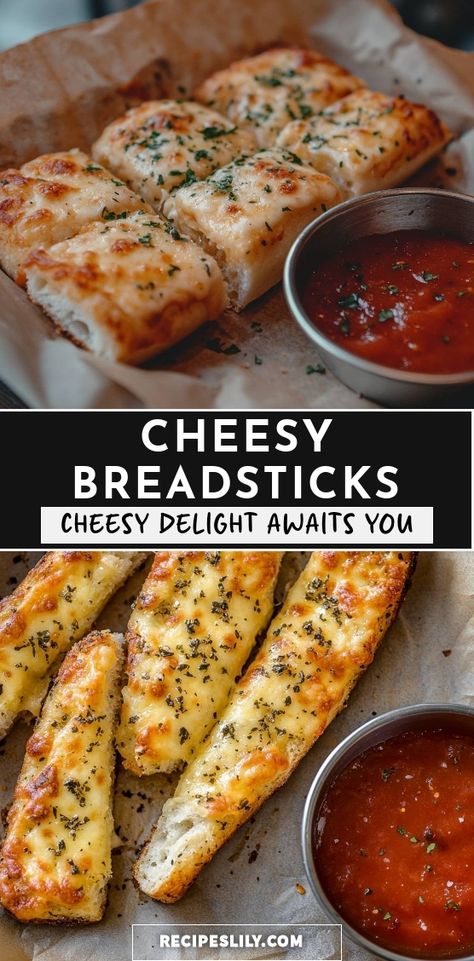 I've just made the perfect cheesy breadsticks that are so gooey and delicious! Paired with a side of marinara, these are the ultimate snack for movie nights or parties. Trust me, once you try these, you won't be able to stop at just one! Simple Salty Snacks, Easy Cheesy Snacks, Easy Meals And Snacks, Easy Salty Snack Ideas, Recipes For Dinner Picky Eaters, Quick Easy Snacks For Kids, Food Recipes Easy Quick Snacks, Easy Simple Snacks, Munchies Snacks Late Nights