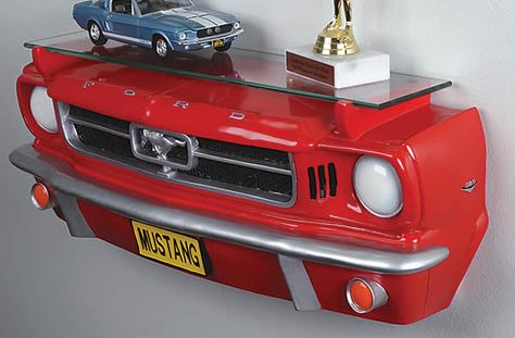 Hunters hang moose heads and antlers on their walls. Car guys? We hang our favorite automobile bumpers on the wall. These 3-D Classic Car Shelves recreate the front-ends of your favorite rides and include a display shelf to show off your favorite car collectibles. Car Themed Bedrooms, Car Wheels Diy, Car Furniture, Cars Room, Car Bedroom, Man Cave Home Bar, Man Cave Gifts, Glass Shelf, Man Cave Garage