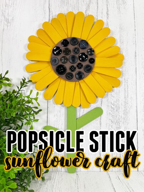 Popsicle Stick Sunflower Craft, September Crafts For Seniors, August Crafts For Seniors, Sunflower Crafts For Adults, Summer Crafts For Adults, Diy Sunflowers, Childcare Crafts, Ninja Turtle Crafts, Easy Summer Crafts