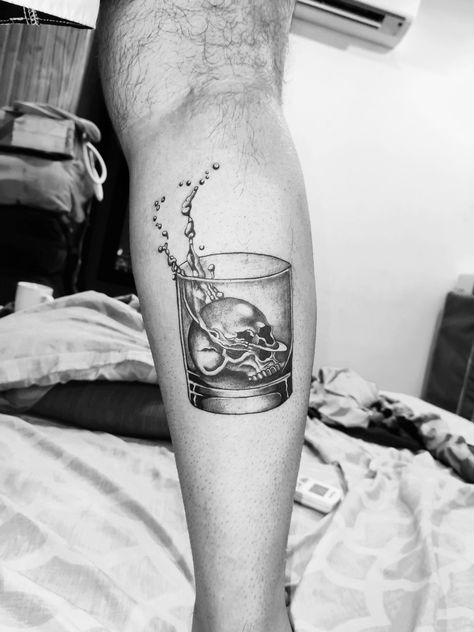 Alcohol Is Poison Tattoo, Letter In A Bottle Tattoo, Bourbon Tattoo Ideas, Bourbon Tattoo, Drinking Tattoos, Tender Tattoo, Rum Tattoo, Husband Wife Tattoos, Letter In A Bottle