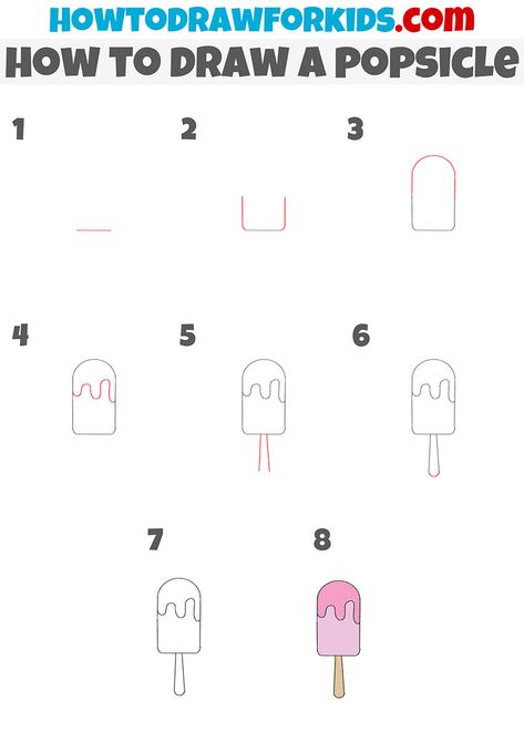 how to draw a popsicle step by step Cute Drawing Ideas Easy Doodles Simple Step By Step, Cute Food Drawings Easy Step By Step, Easy Food Drawings Step By Step, How To Draw Candy, How To Draw Food Step By Step, How To Draw A Popsicle, Popsicle Drawing Easy, Popsicle Drawing Cute, Popsicle Drawing