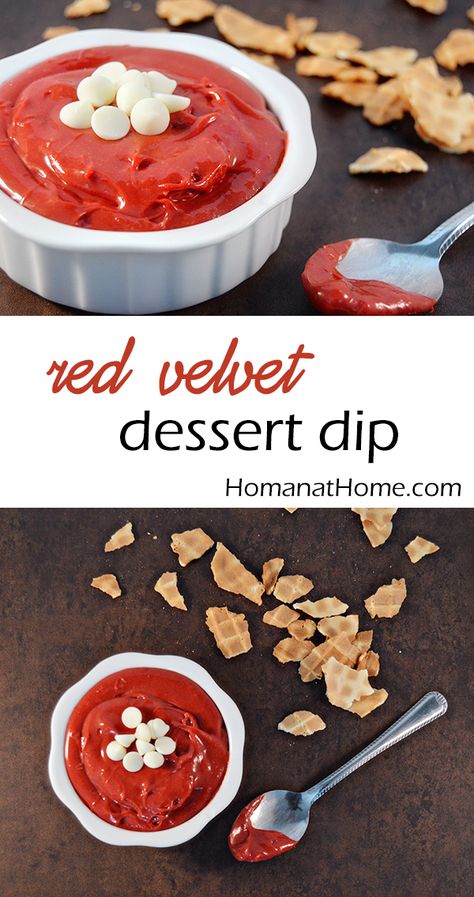 Whip up this beautiful red velvet dessert dip with only four ingredients and 5 minutes. A simple, delicious, and gorgeous addition to your Valentines party! Red Velvet Dip, Sweet Hummus, Red Velvet Truffles, Fruit Dips, Red Velvet Desserts, Valentines Treats, Dessert Dip, Dip Sauce, 3 Ingredient Recipes