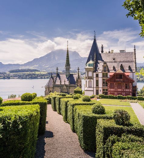 Meggenhorn Castle Switzerland — % Switzerland Castle, Castle Switzerland, Loire Valley France, Lucerne Switzerland, Switzerland Travel, Loire Valley, Public Garden, Lucerne, Main Entrance