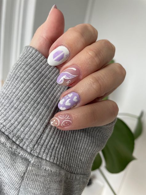 Bts Nails, Nail Designs For 2023, Army Nails, The Best Nail Designs, Best Nail Designs, Kids Nail Designs, Korean Nail Art, Purple Acrylic Nails, Hello Nails