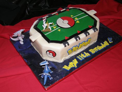 Pokemon Stadium cake Baseball Field Cake, Stadium Cake, Papercraft Pokemon, Pokemon Birthday Cake, Pokemon Stadium, Pikachu Cake, Pokemon Battle, Pokémon Party, Battle Field