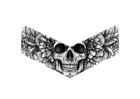 Large Neck Tattoo, Mandala Neck Tattoo For Women, Flower Skull Drawing, Skull Tattoo Chest, Men’s Stomach Tattoos, Skull And Flowers Tattoo Design, Cute Chest Tattoo Female, Skull Neck Tattoo, Neck And Throat Tattoos Men