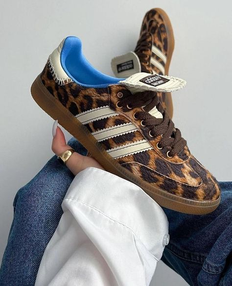 Adidas Samba Wales Bonner, Leopard Print Adidas, Leopard Adidas, Adidas Leopard, Wales Bonner Samba, Pony Sneakers, Cheetah Shoes, Adidas X Wales Bonner, Adidas Outfit Shoes